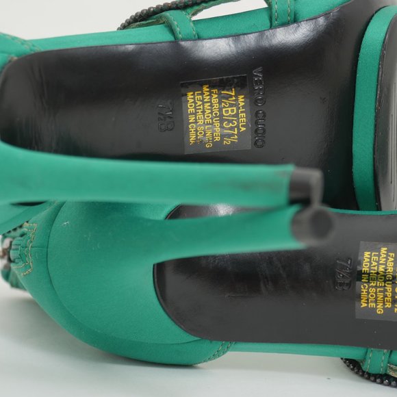 BCBGMaxAzria Green Satin Zipper Detail Size 7 1/2 B Strappy High Heel Shoes - Picture 12 of 13